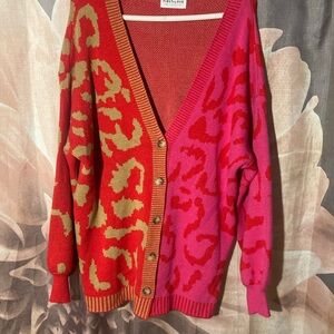First Love Red and Pink Patterned Cardigan